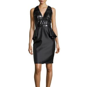 Carmen Marc Valvo Leather-Bodice Peplum Cocktail
Dress NWT